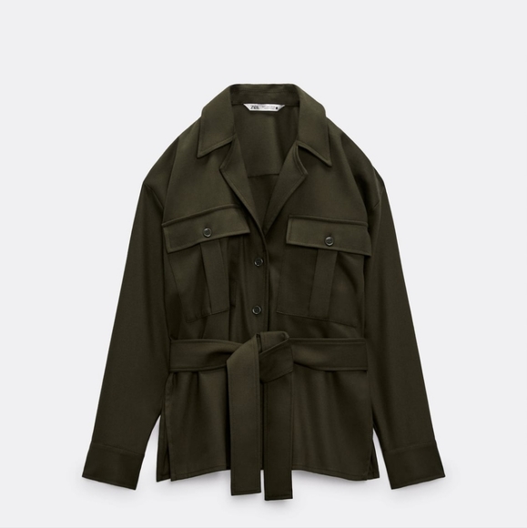 Zara Belted Green Pocket Jacket Size XL - Picture 11 of 12
